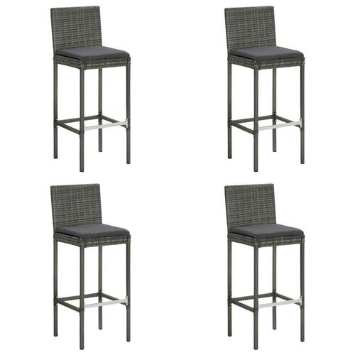Barstole til haven med hynder 4 stk. polyrattan grå