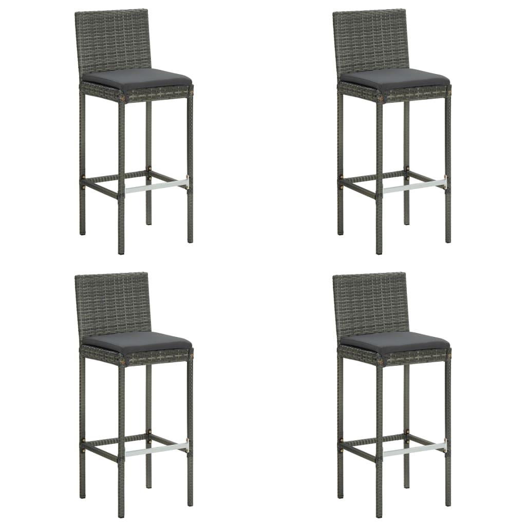 Barstole til haven med hynder 4 stk. polyrattan grå