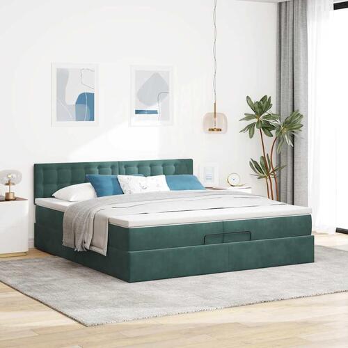 Osmannisk sengeramme med madras 200x200 cm fløjl mørkegrøn