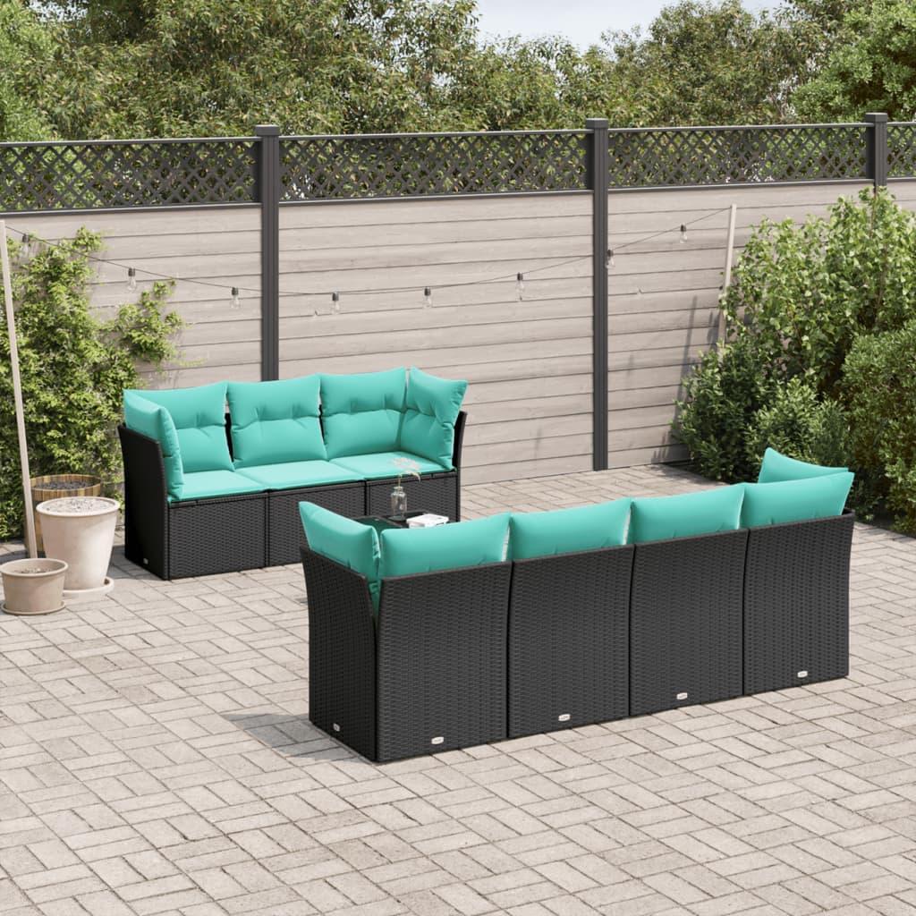 Sofasæt til haven 8 dele med hynder polyrattan sort