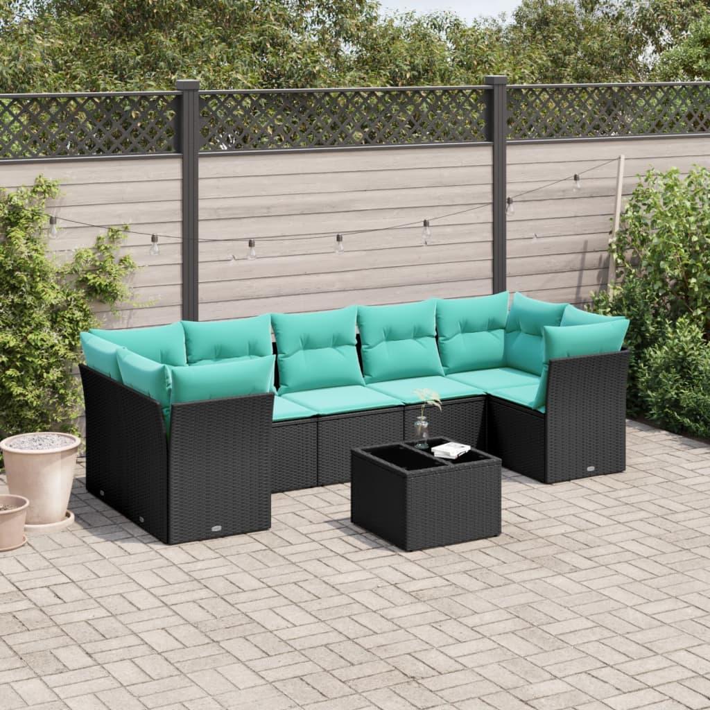 Sofasæt til haven 8 dele med hynder polyrattan sort