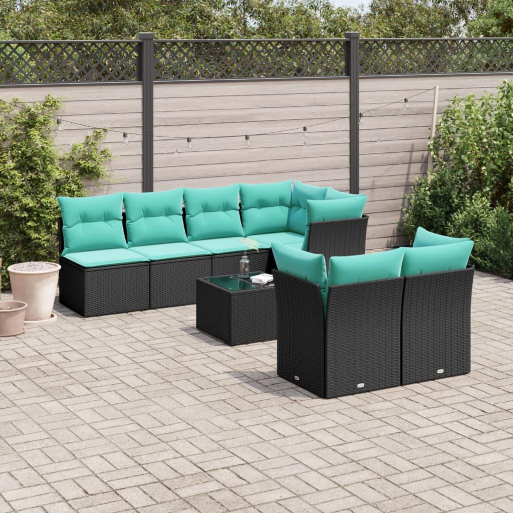 Sofasæt til haven 8 dele med hynder polyrattan sort