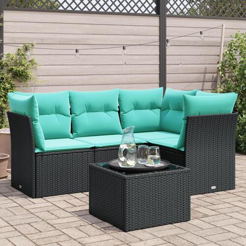 Sofasæt til haven 5 dele med hynder polyrattan sort