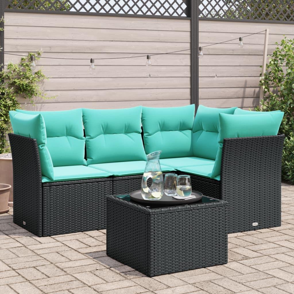 Sofasæt til haven 5 dele med hynder polyrattan sort