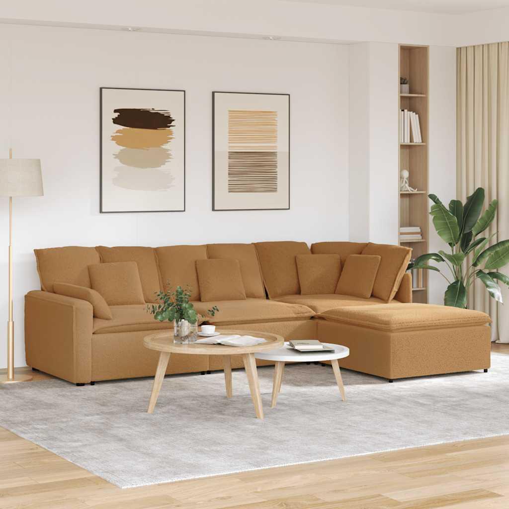 Modulsofa med fodskammel&puder krøllet uldlignende stof beige