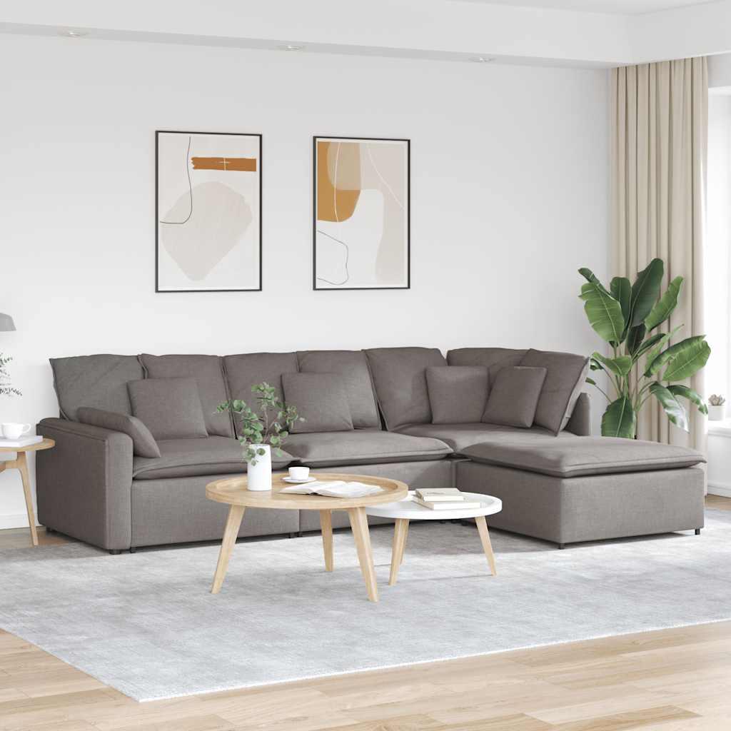 Modulsofa med fodskammel og hynder stof gråbrun billede