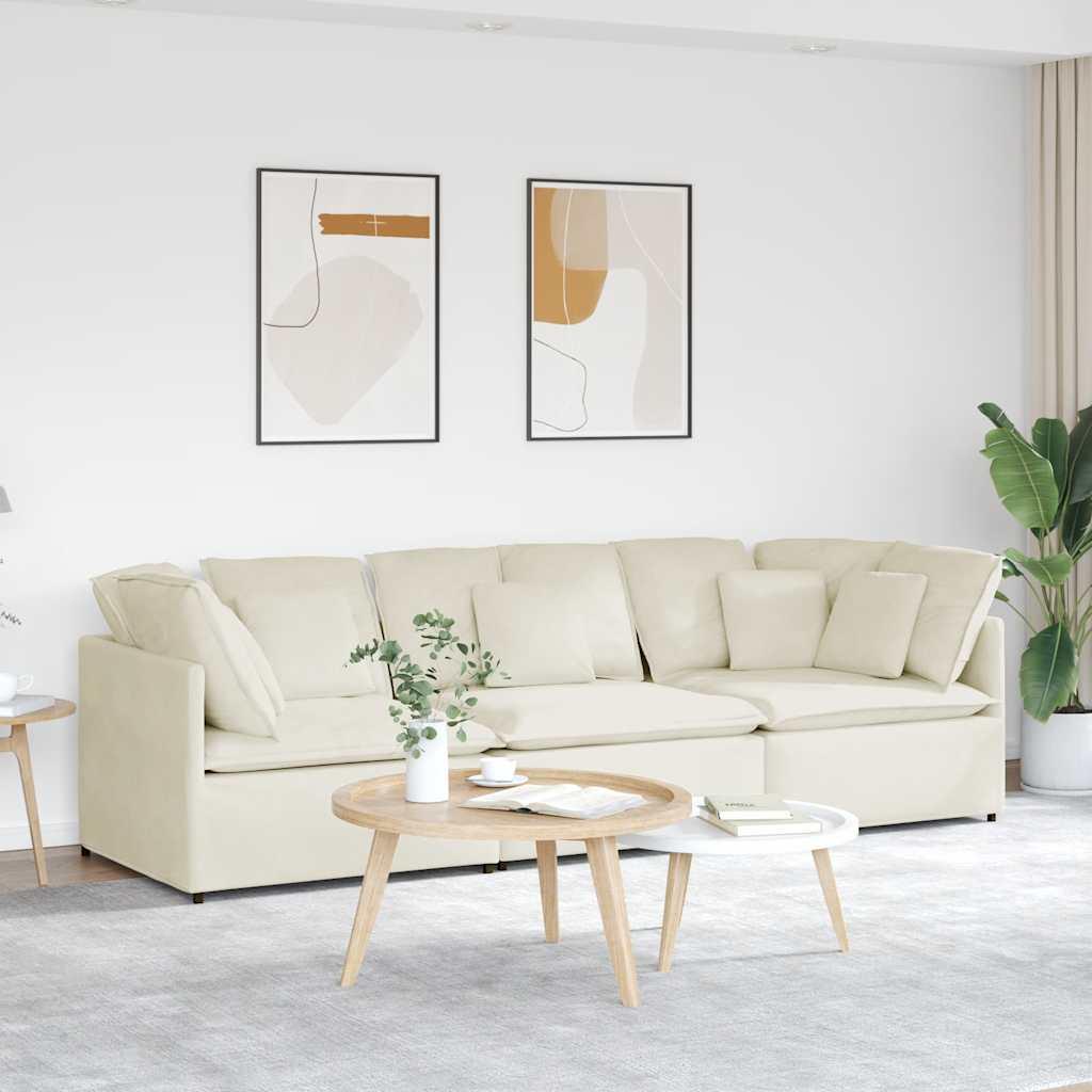 Modulsofa med hynder fløjl cremefarvet
