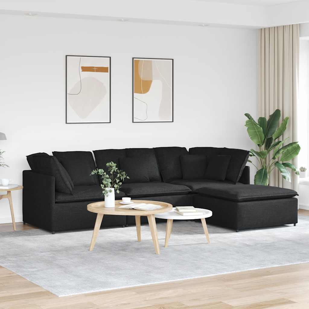 Modulsofa med fodskammel og hynder stof sort billede