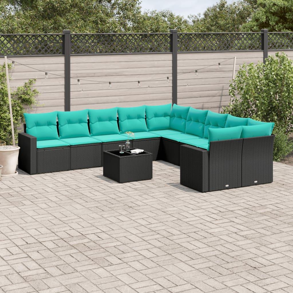 Sofasæt til haven 11 dele med hynder polyrattan sort