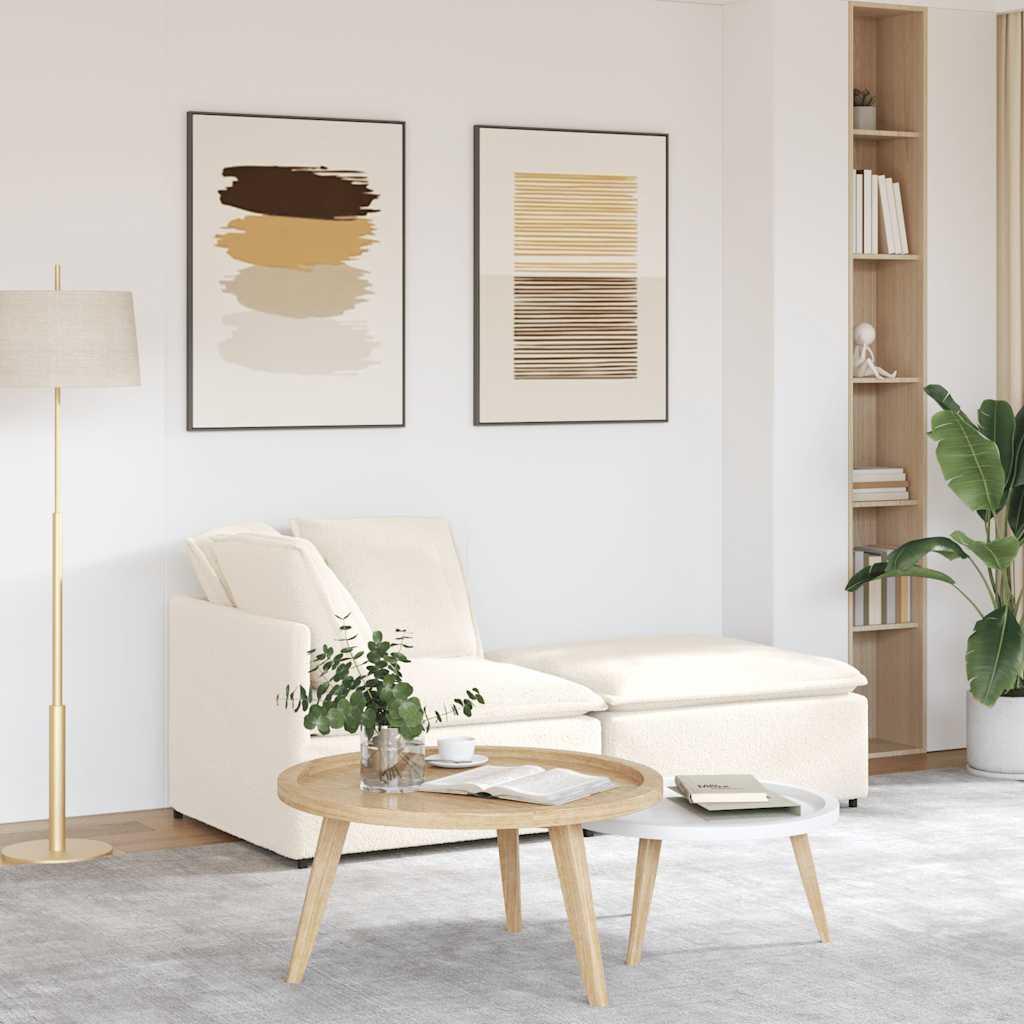 Modulsofa med fodskammel&puder krøllet uldlignende stof creme