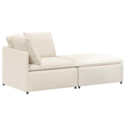 Modulsofa med fodskammel&puder krøllet uldlignende stof creme