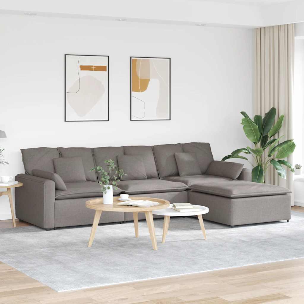 Modulsofa med fodskammel og hynder gråbrun billede
