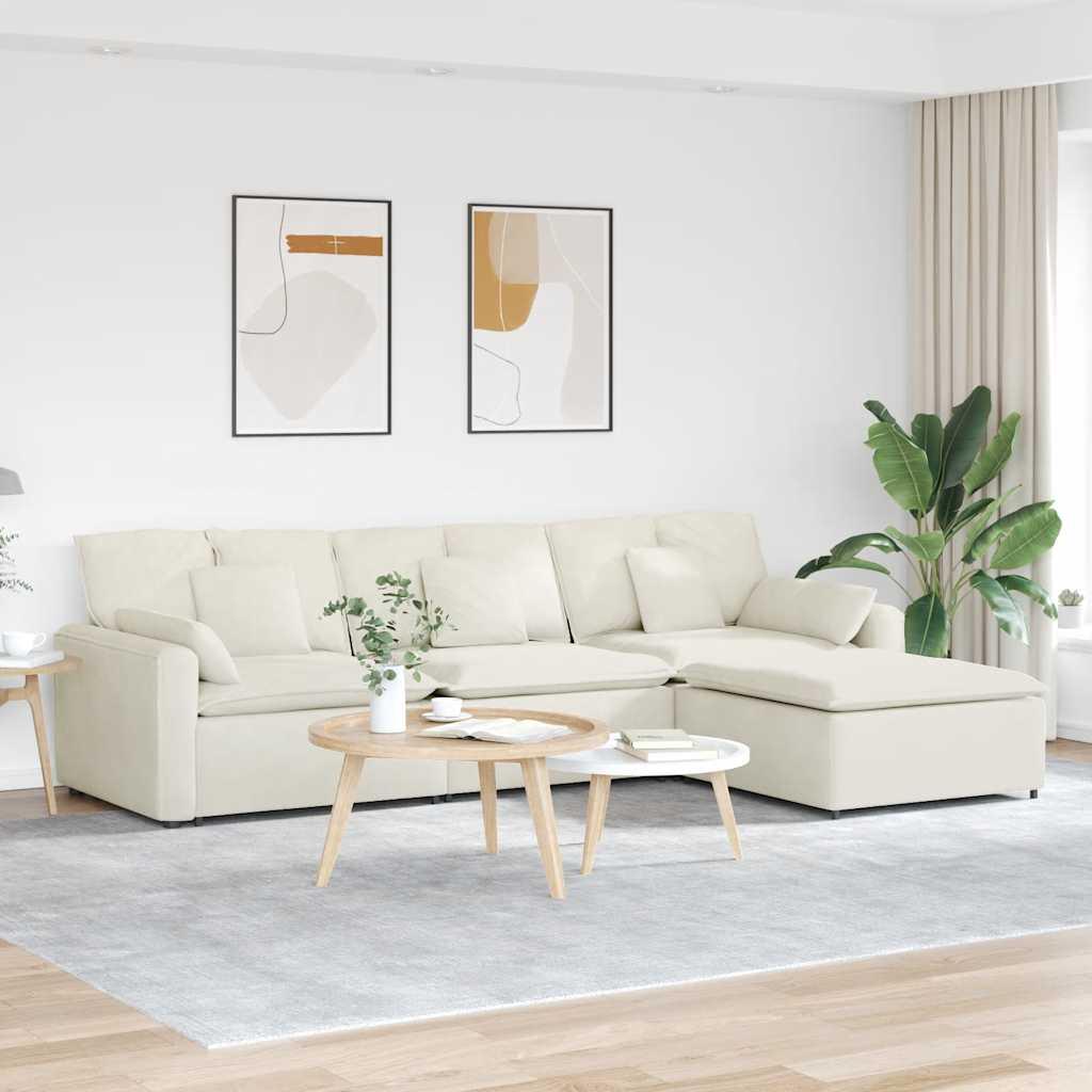 Modulsofa med fodskammel og hynder cremefarvet