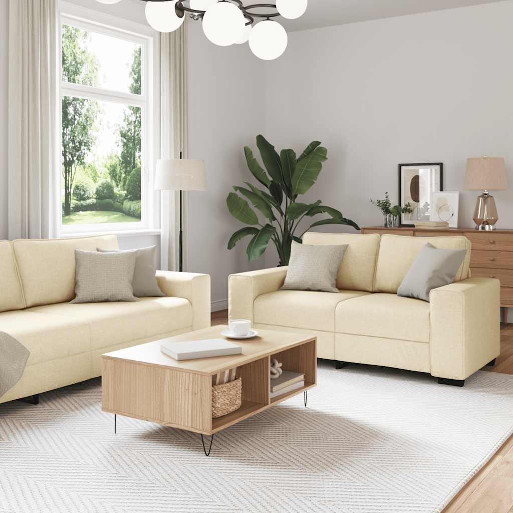 2 personers sofa med hynder stof cremefarvet