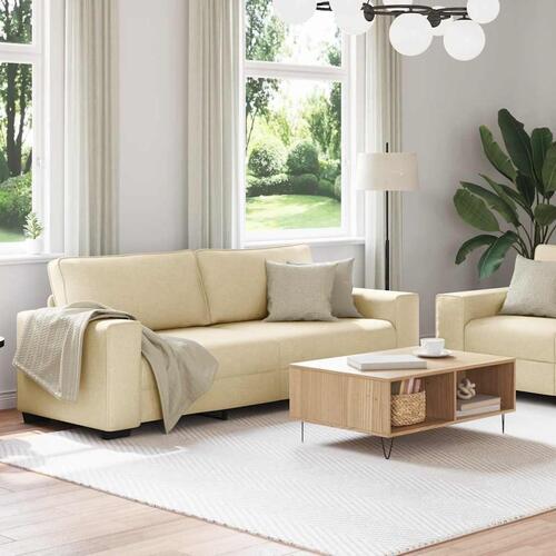 2 personers sofa med hynder stof cremefarvet
