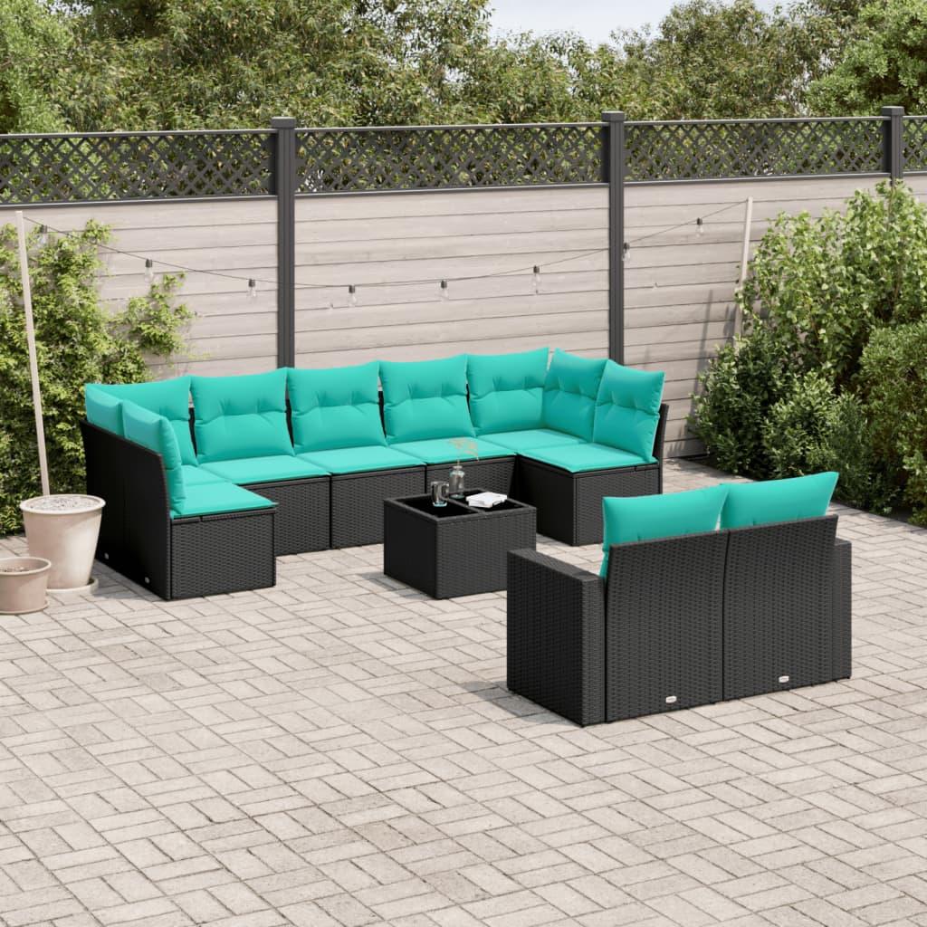 Sofasæt til haven 10 dele med hynder polyrattan sort