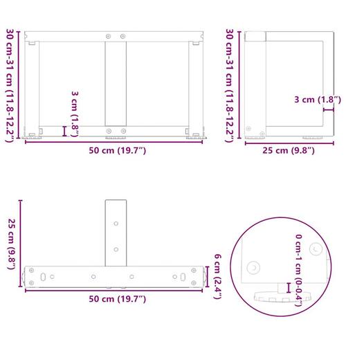 Sofabordben T-formet 2 stk. naturstål 50x25x(30-31) cm stål