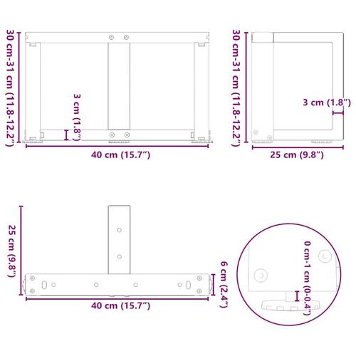 Sofabordben T-formet 2 stk. naturstål 40x25x(30-31) cm stål