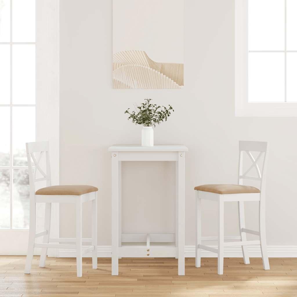 Barstole med hynder 2 stk. massivt gummitræ hvid