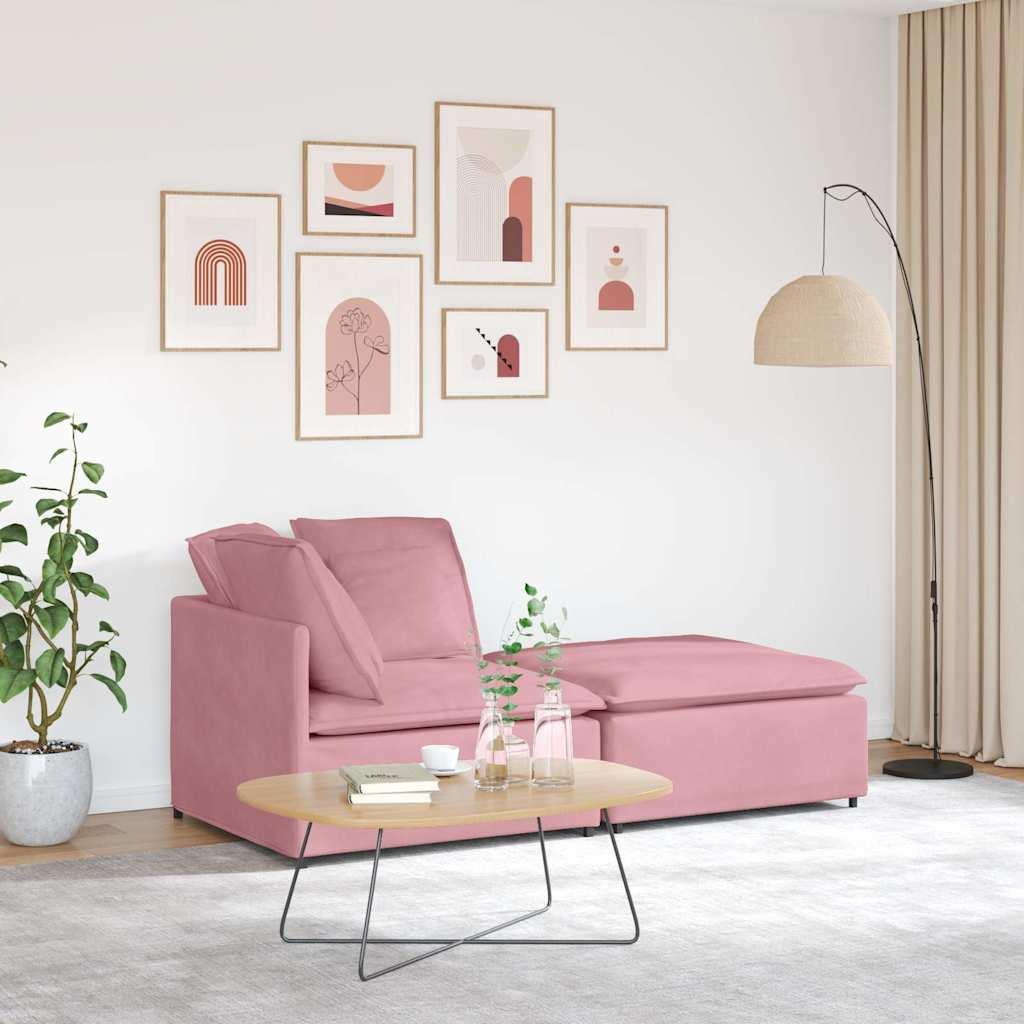 Modulsofa med fodskammel og hynder fløjl lyserød