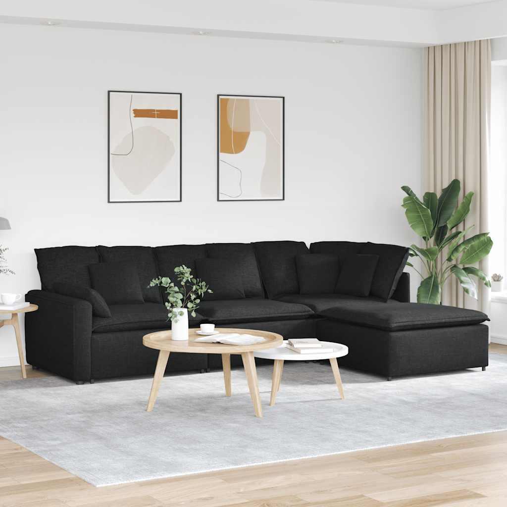 Modulsofa med fodskammel og hynder stof sort billede