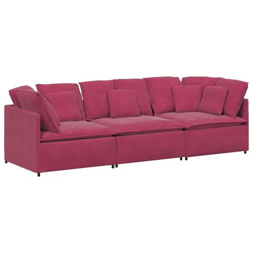 Modulsofa med hynder fløjl vinrød
