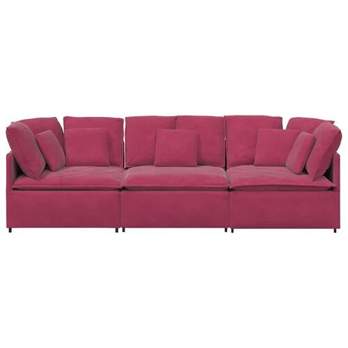 Modulsofa med hynder fløjl vinrød