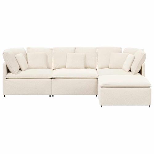 Modulsofa med fodskammel&puder krøllet uldlignende stof creme