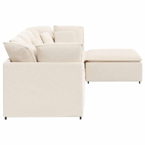 Modulsofa med fodskammel&puder krøllet uldlignende stof creme