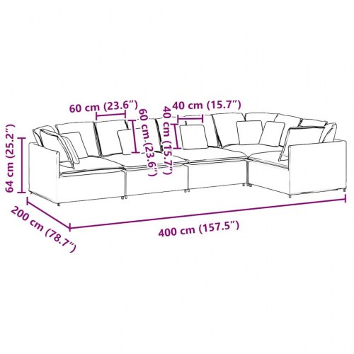 Modulsofa med hynder fløjl cremefarvet