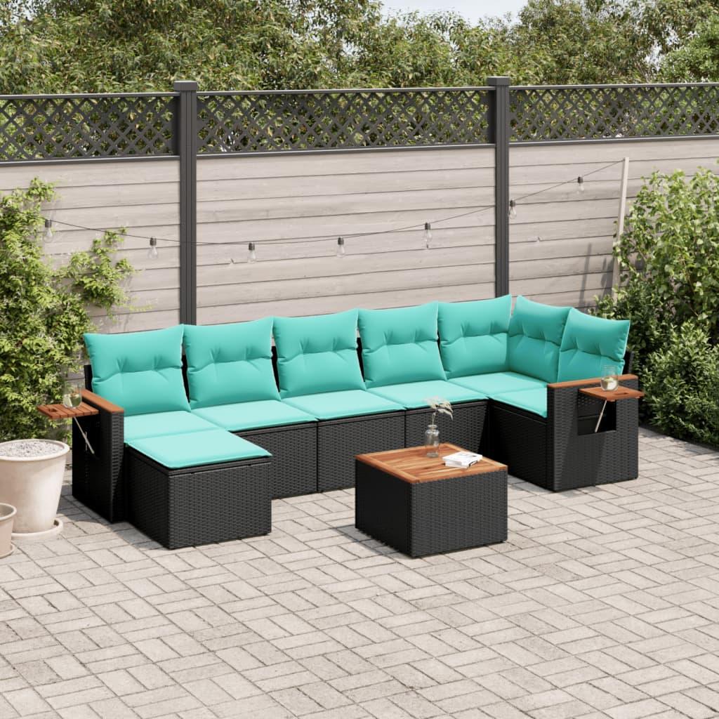 Sofasæt til haven 8 dele med hynder polyrattan sort billede