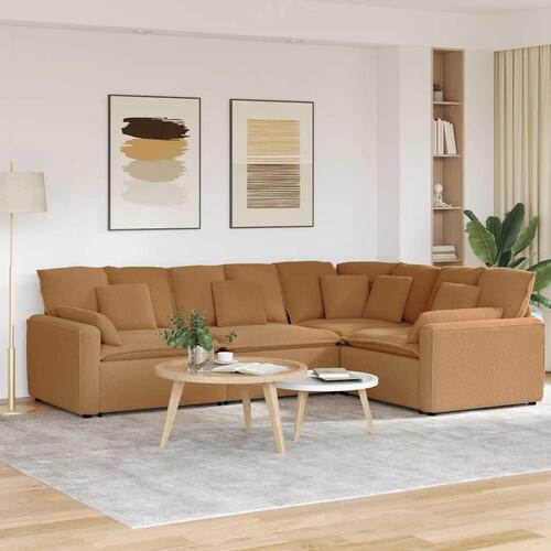 Modulsofa med hynder krøllet uldlignende stof beige