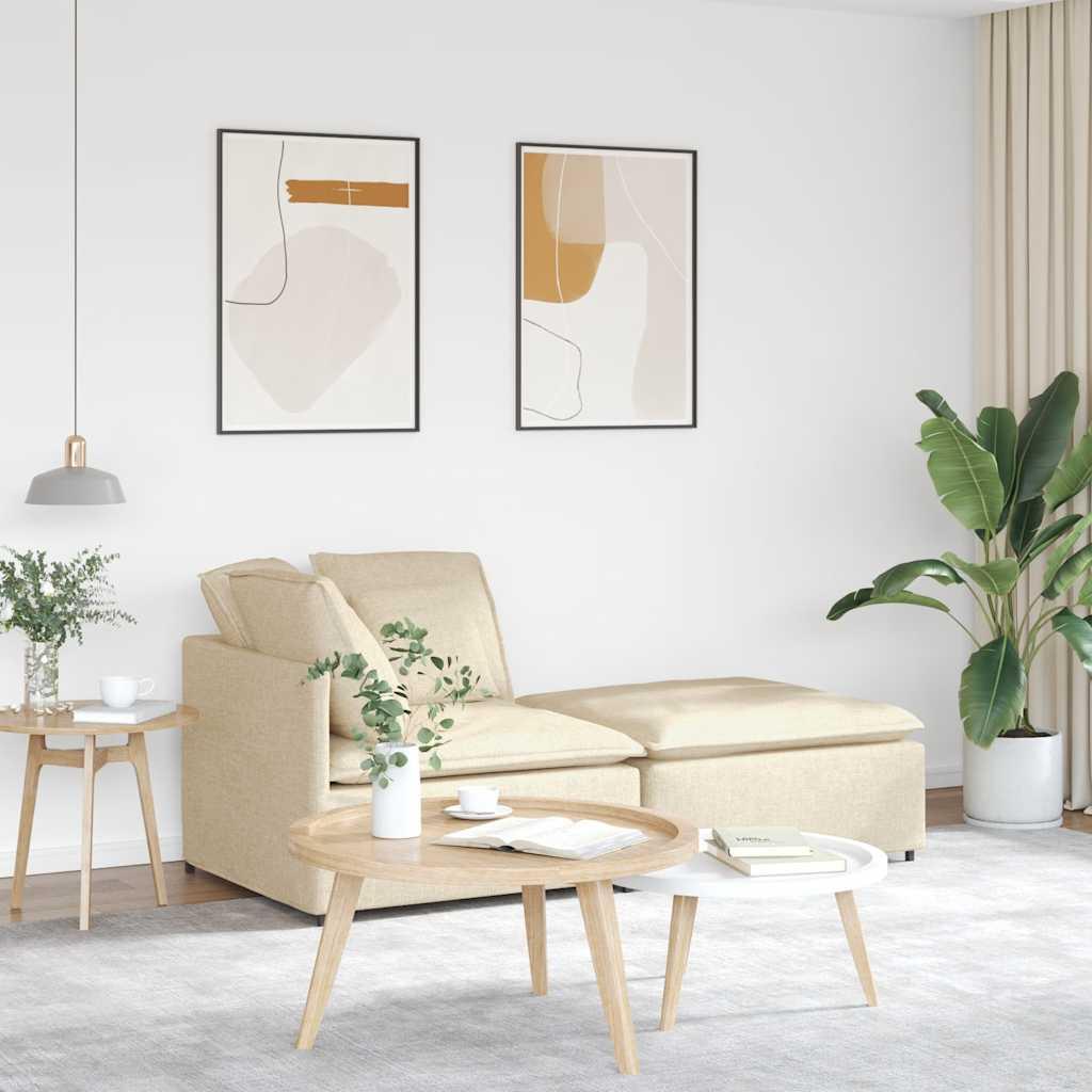 Modulsofa med fodskammel og hynder stof cremefarvet