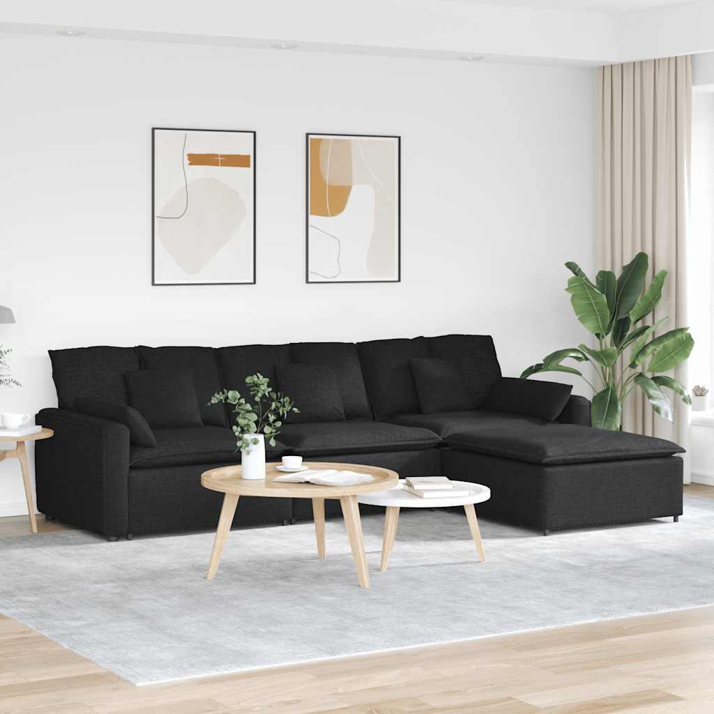 Modulsofa med fodskammel og hynder sort billede