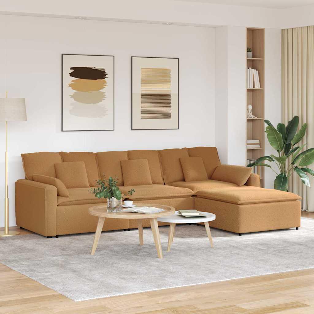 Modulsofa med fodskammel og hynder beige billede