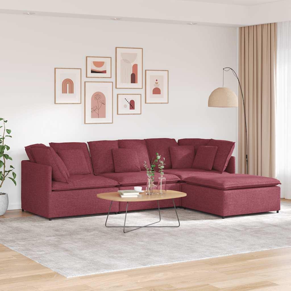 Modulsofa med fodskammel og hynder stof vinrød