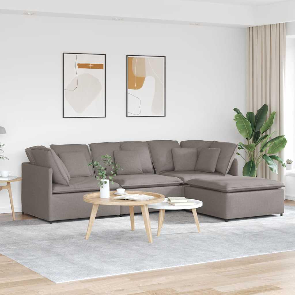 Modulsofa med fodskammel og hynder stof gråbrun billede