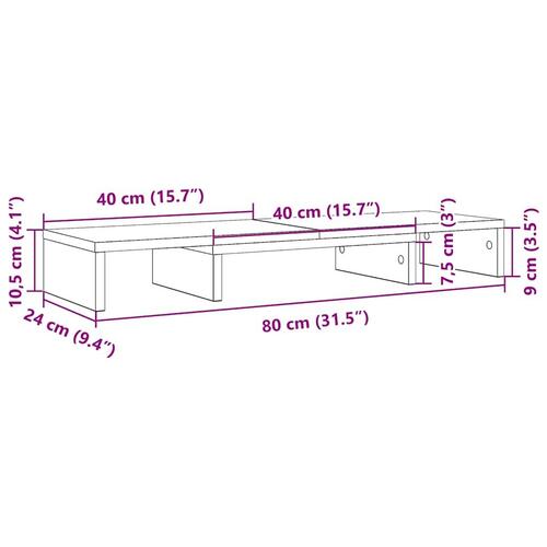 Skærmholder 80x24x10,5 cm justerbar sort egetræsfarve