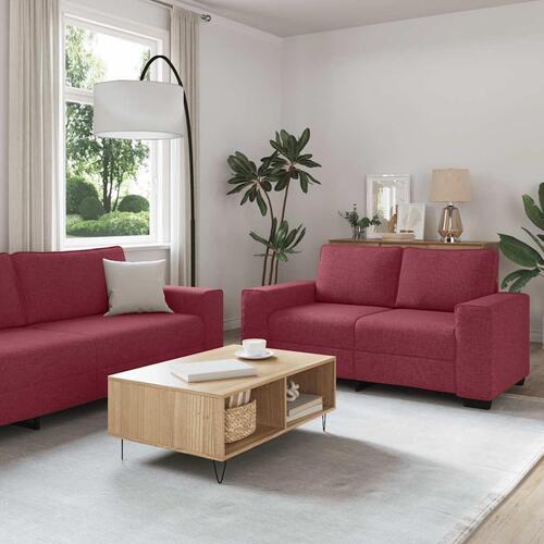 2 personers sofa med hynder stof vinrød