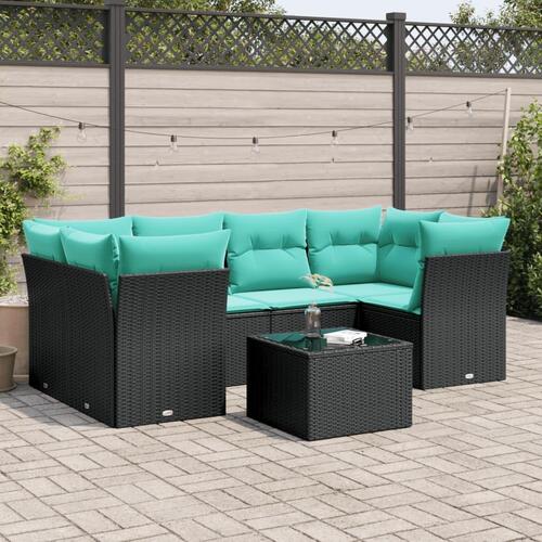 Sofasæt til haven 7 dele med hynder polyrattan sort