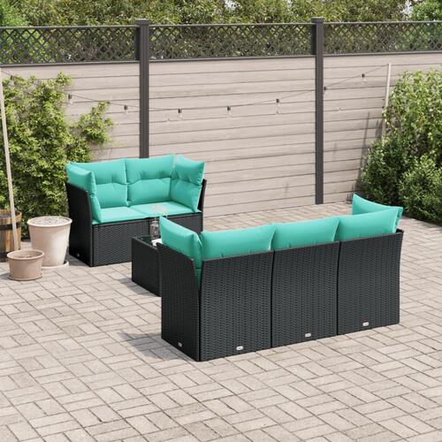 Sofasæt til haven 6 dele med hynder polyrattan sort