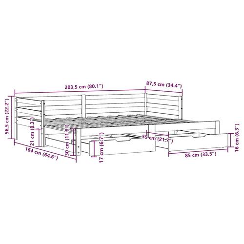 Daybed med udtræk og skuffer uden madras 80x200 cm
