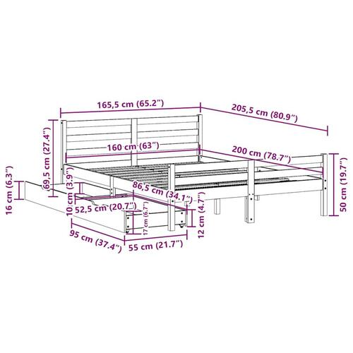 Sengeramme uden madras 160x200 cm massivt fyrretræ