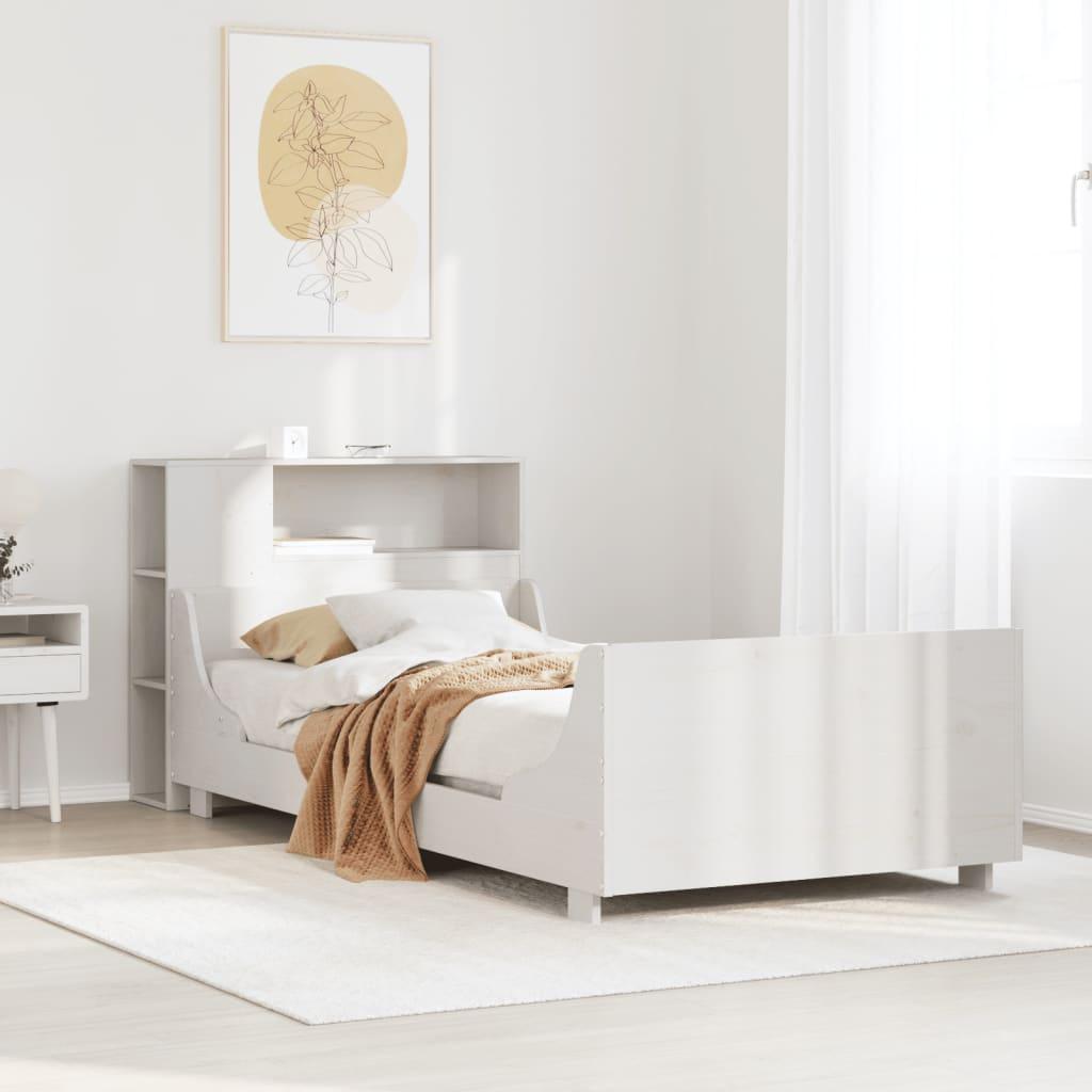 Sengeramme uden madras 75x190 cm massivt fyrretræ hvid billede