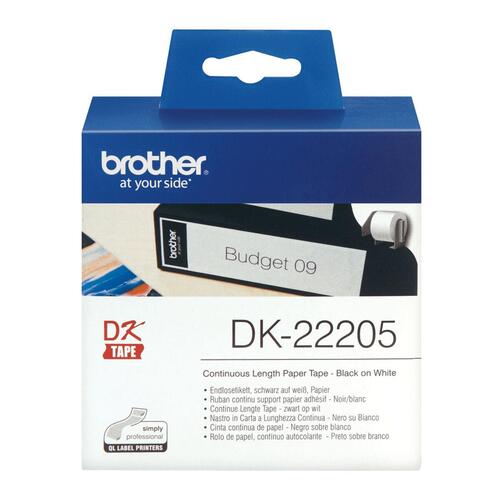 Papir I baner til printere Brother DK22205 Hvid Sort (1 enheder)