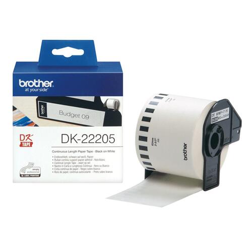 Papir I baner til printere Brother DK22205 Hvid Sort (1 enheder)
