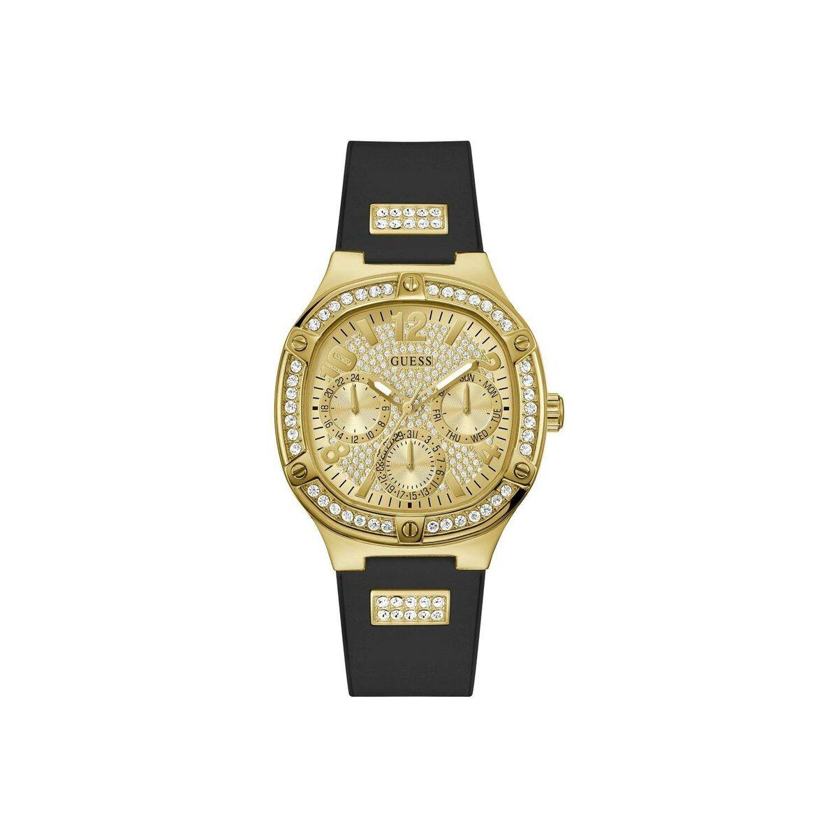 Guess dameur GW0619L2 - gylden urkasse, sort silikonerem (Ø 40 mm)