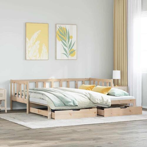 Daybed med udtræk og skuffer uden madras 80x200 cm