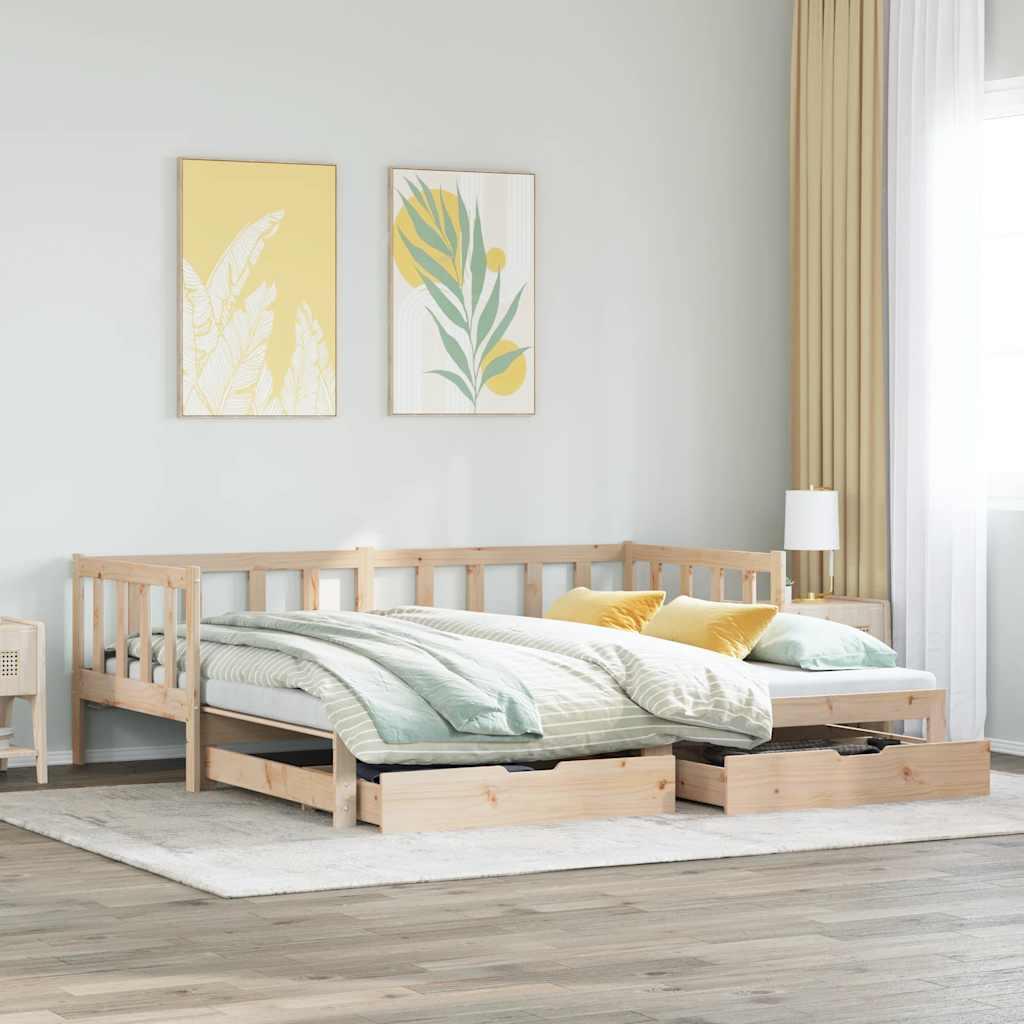 Daybed med udtræk og skuffer uden madras 80x200 cm
