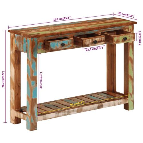 Konsolbord 110x30x76 cm massivt genbrugstræ